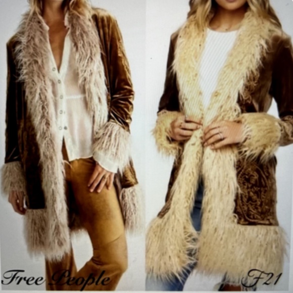 Forever 21 Penny Lane Faux Fur Trim 70s Retro Style Shag Coat Almost Famous SM - Picture 13 of 15